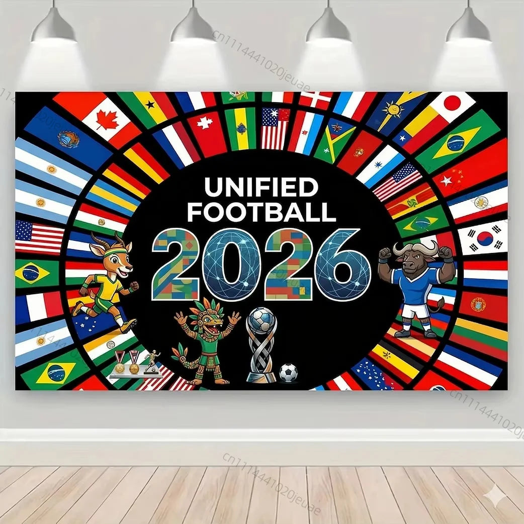affiche murale drapeaux nations personnages sportifs UNIFIED FOOTBALL 2026 moderne opaque sportive