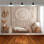 tapis macramé boho chic beige clair motif circulaire franges occasion anniversaire décoration maison