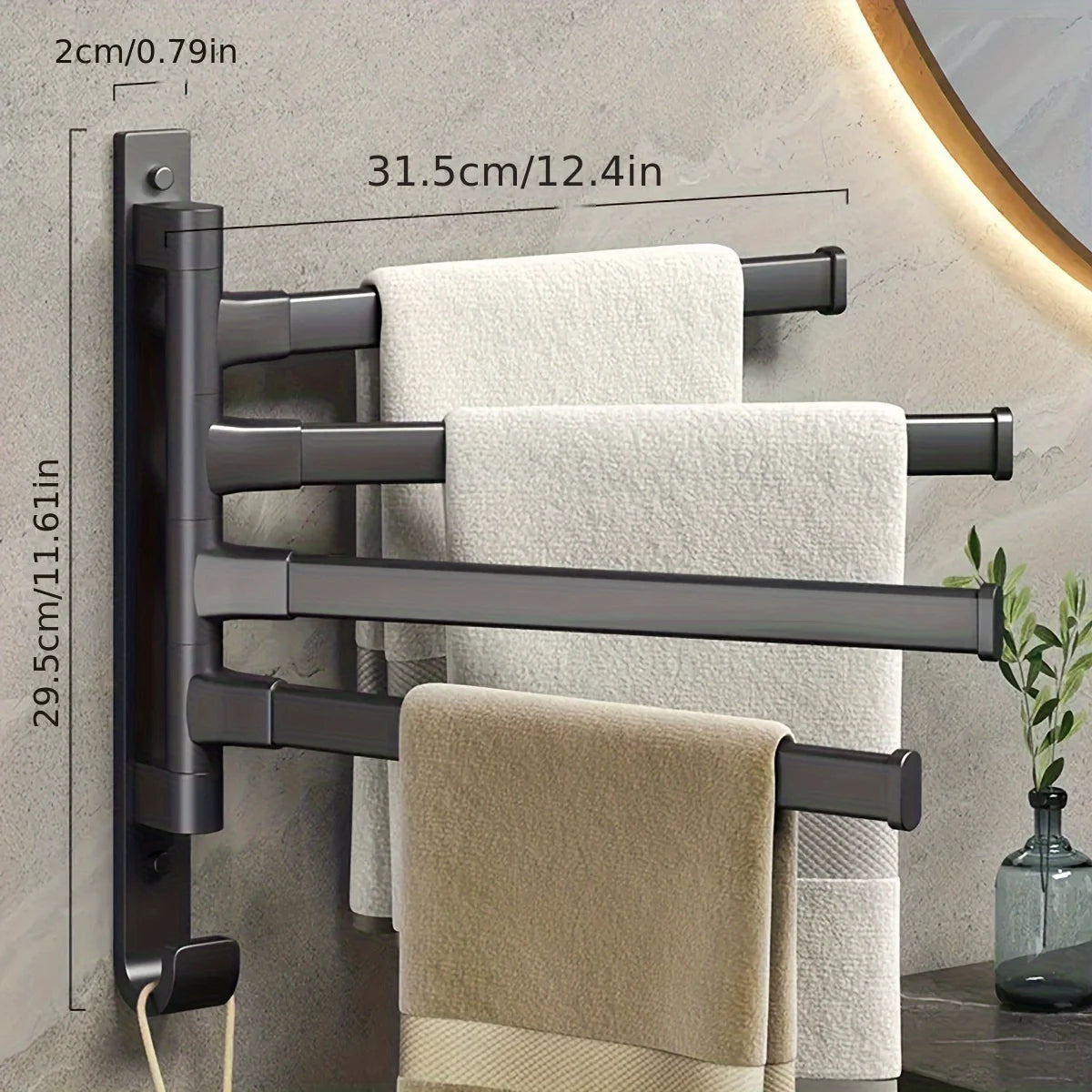 porte serviettes mural acier inoxydable gris moderne lisse pivotant salle bain pliable autoinstallation