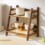 étagère deux niveaux bois clair moderne rangement cuisine tasses vases figurines serviettes biscuits assiettes