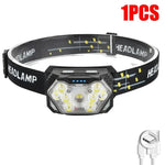lampe frontale led noire jaune rayées 2000lm ultra brillante rechargeable usb sensor motion camping