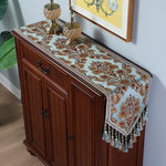 chemin table brodé floral vert beige marron bleu clair classique élégant polyester coton haut