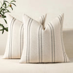 housses coussin rayées polyester non toxique respectueux environnement rustique beige clair fixations