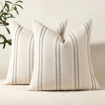 housses coussin rayées polyester non toxique respectueux environnement rustique beige clair fixations