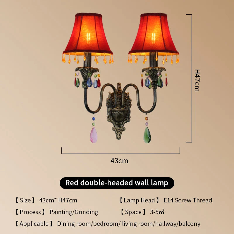 lampe murale classique fer forgé tissu rouge vert bleu marron