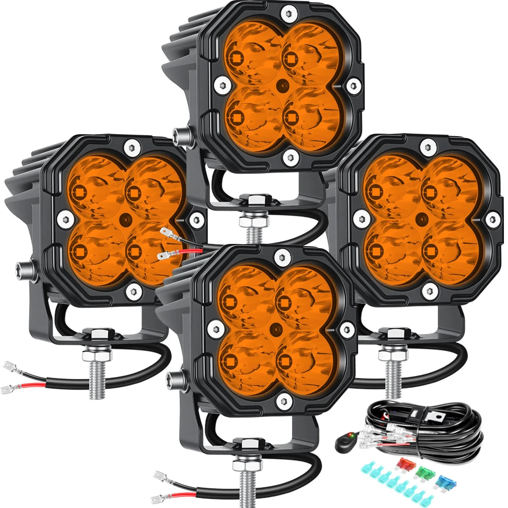 feux travail led 30w noir orange quadrillé combo spot flood vtt suv moto