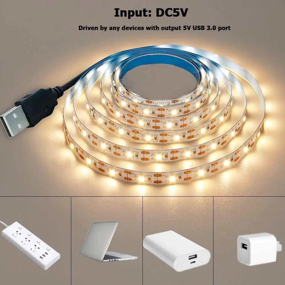 ruban led flexible blanc adhésif moderne éclairage décoration maison 2m câble usb