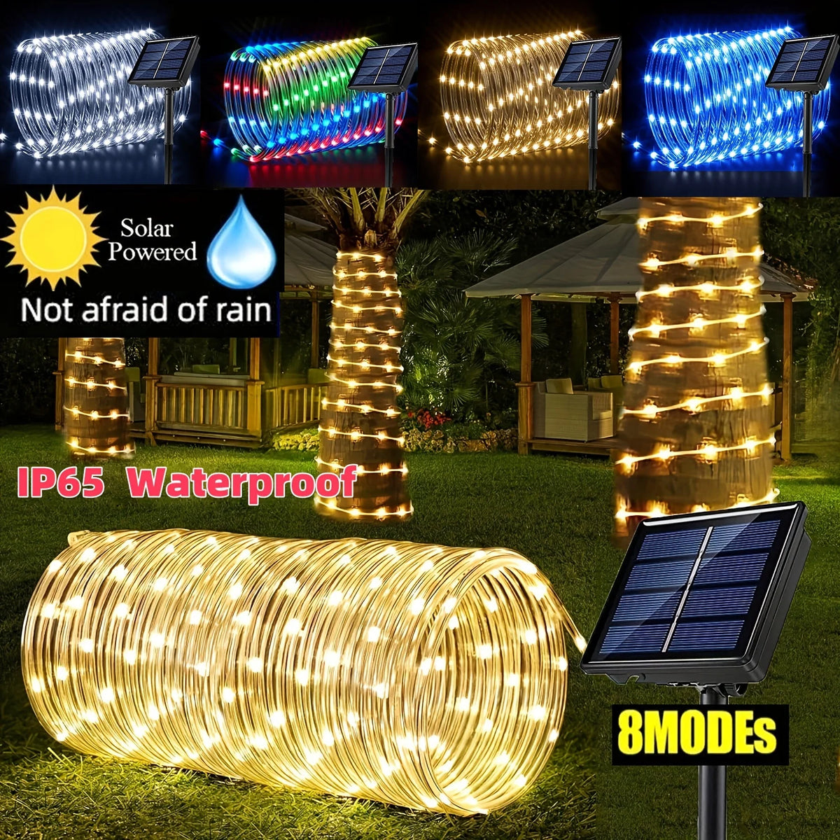 guirlande lumineuse led solaire spirale multicolore extérieure décoration jardin camping mariage ip67 art deco