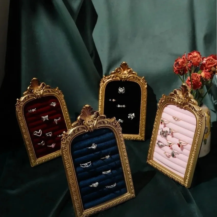 présentoir bijoux velours baroque multi couches rangement anneaux doré rouge bleu noir chambre maisonDecoration