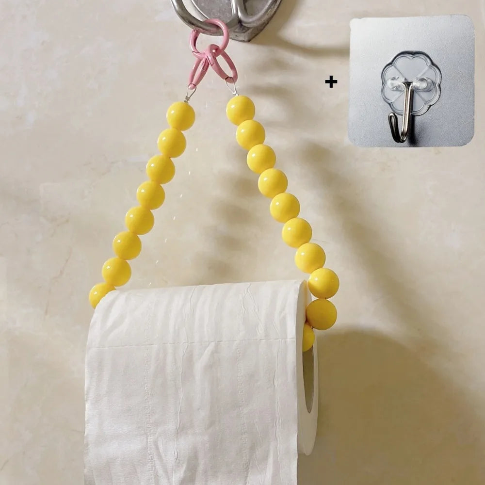 support rouleau papier toilette moderne rondes rose bleu clair blanc 46cm anneaux métalliques salle