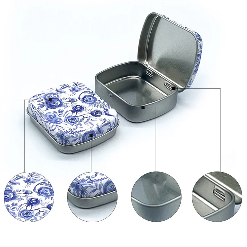boîtes métal réutilisables fleurs motifs vintage noir blanc bleu rose vintage organisateur maison