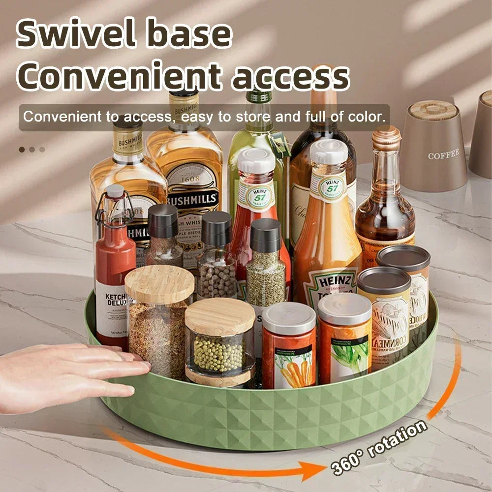 plateau rotatif crème vert texture géométrique moderne organisation cuisine épices sauces vinaigres fruits