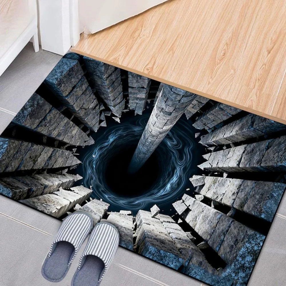 tapis sol moderne 3d chat orange pierres bleu spirale noir résistantextérieurintérieur