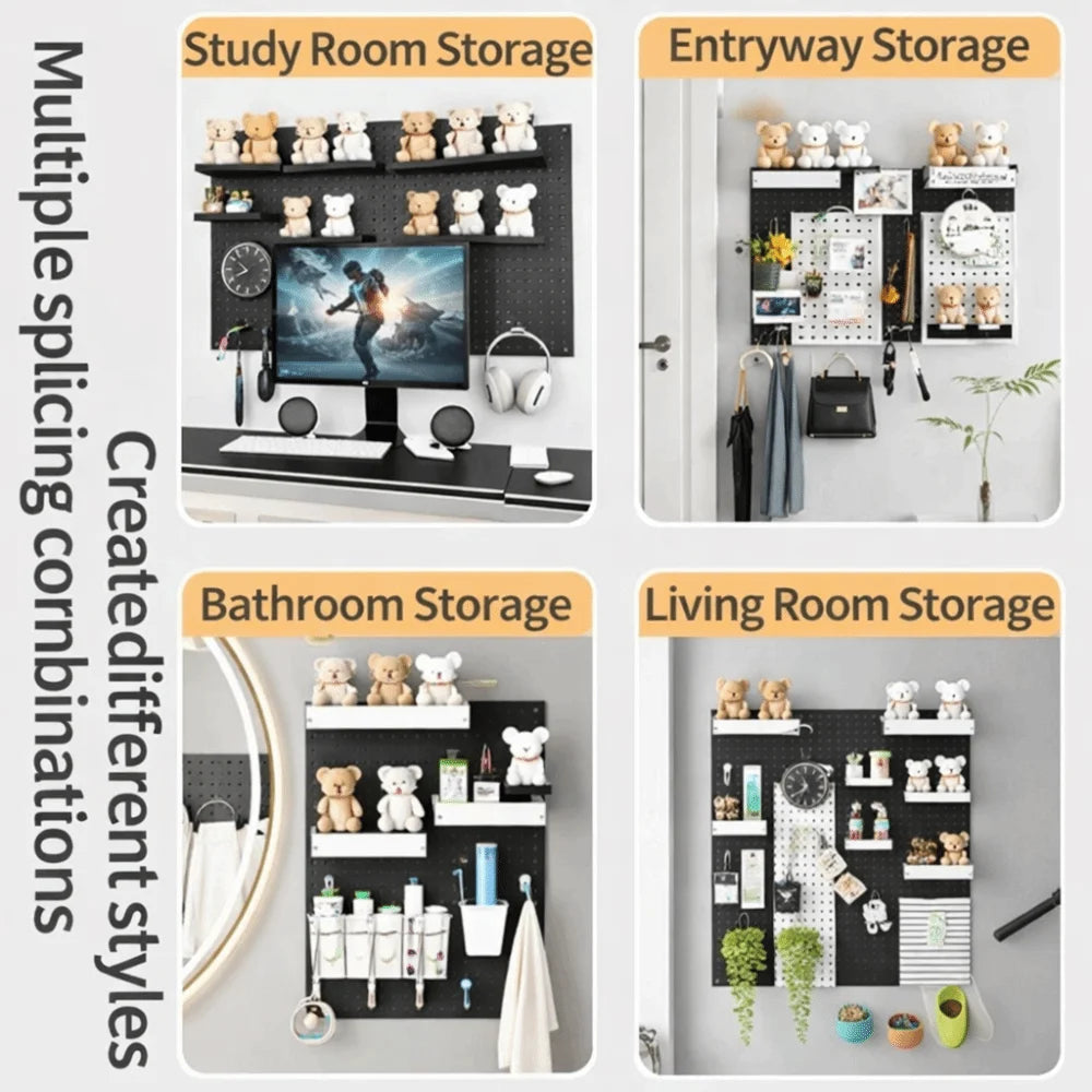 panneau rangement mural blanc perforé moderne boîtes crochets adhésifs multifonctionnels chambre cuisine