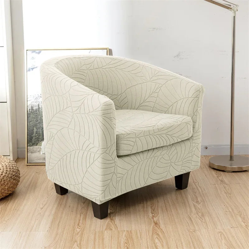 housse fauteuil tubulaire moderne feuilles stylisées beige clair fixations coussin détachable protection maison bar
