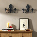 applique murale deux bras ornements baroques motifs floraux bougies noires classique baroque métal fer