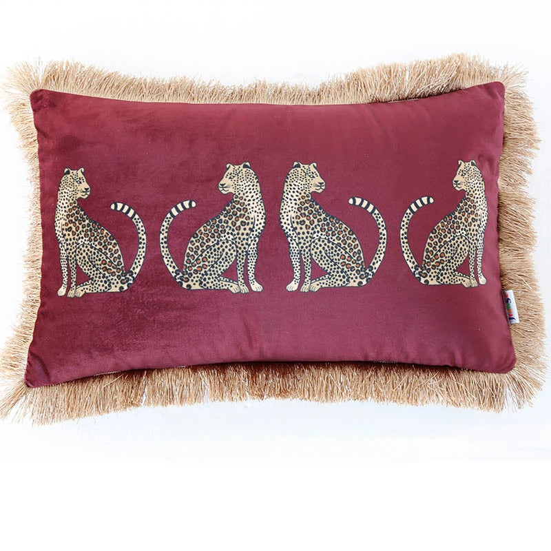 coussin imprimé léopard doré moderne adhésif tassel velours polyester carré decoration 45x45cm 30x50cm