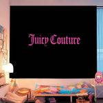 tapisserie murale décor chambre fleurs logo chien rose noir gris tissu coton polyester grande