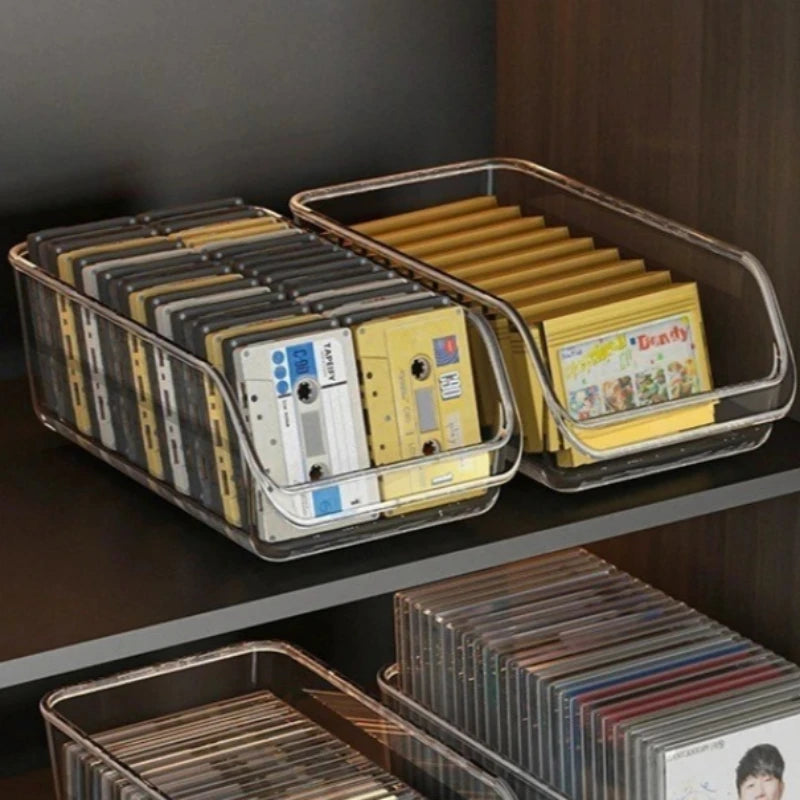 rangement cd cassettes transparent moderne boîte organisation disques vinyles dvd cosmétiques multifonctionnelle