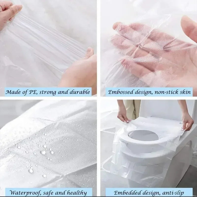 couvre siege toilette jetable transparent adhesif respectueux environnement pratique usage unique paquet individuel