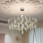 lustre cristal transparent argenté classique branches lumineuses chambre salon