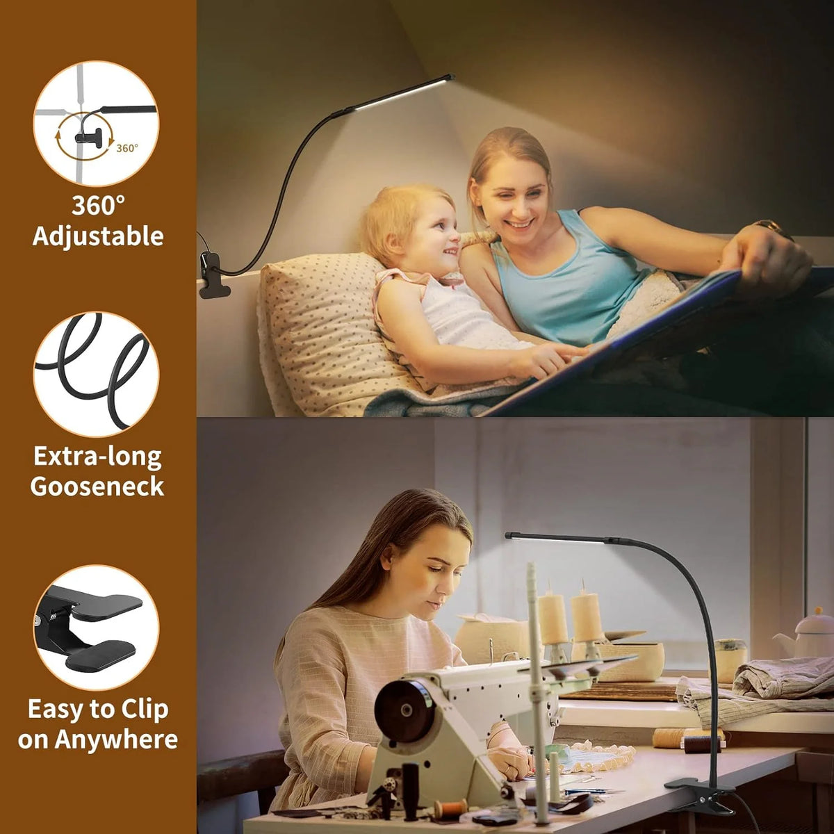 lampe moderne rechargeable usb noir flexible clip aluminiuméconomieénergie