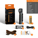 lampe frontale rechargeable led 10w orange noir texture cuir adjustable pratique