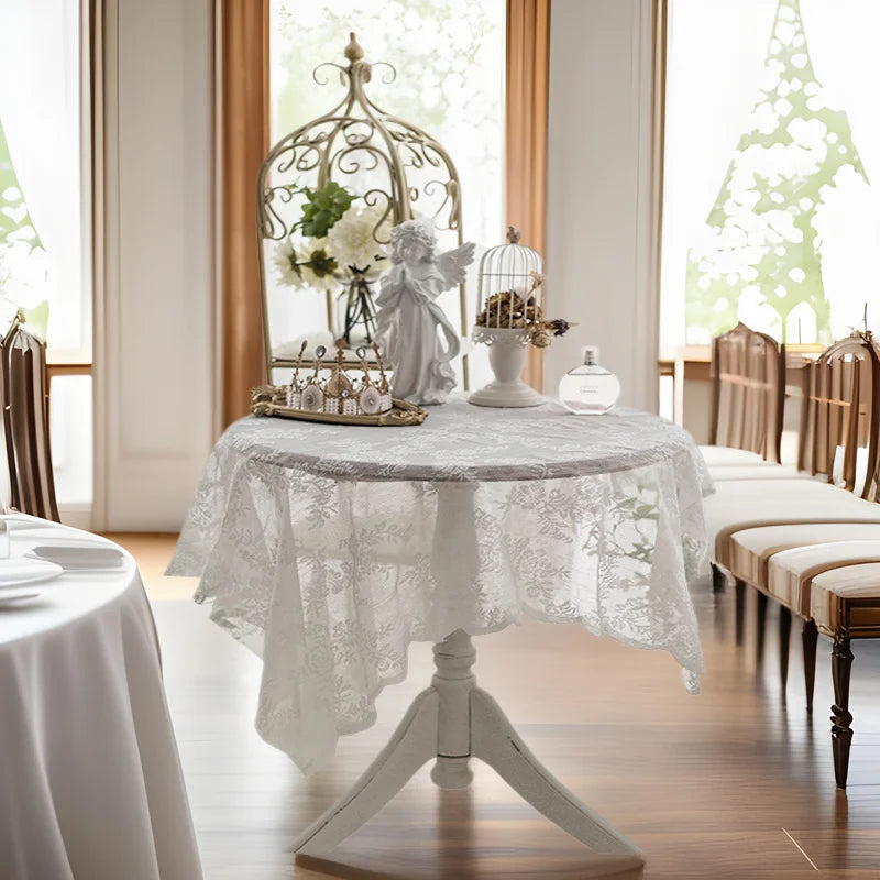 nappe table dentelle florale gris clair blanc saison mariage translucide classique romantique mariage fête