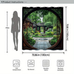 rideau douche asiatique jardin chinois noir vert marron blanc argentés polyester
