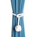 rideaux moderne bleu blanc corde nouée pompon coton chanvre uni opaques 60cm