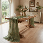 chemin table vert olive motif points dorés classique noël saint valentin nouveau an manger