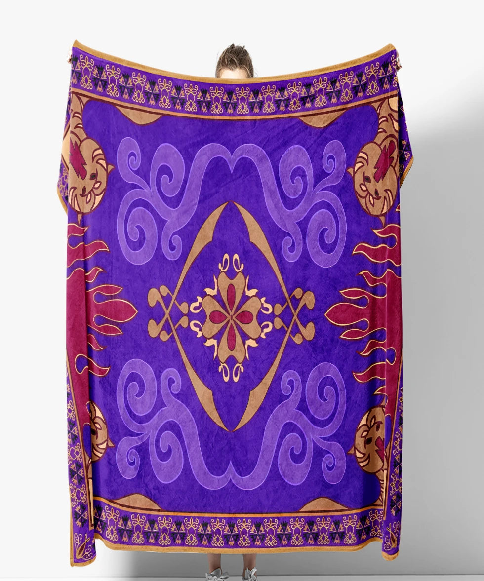 couverture ethnique motif animal floral violet rouge beige traditionnelle peluche polyester carrée