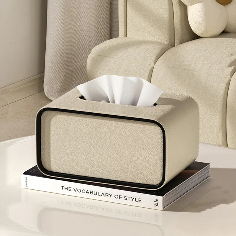 boîte mouchoirs simili cuir moderne blanc noir organisation salon chambre coucher