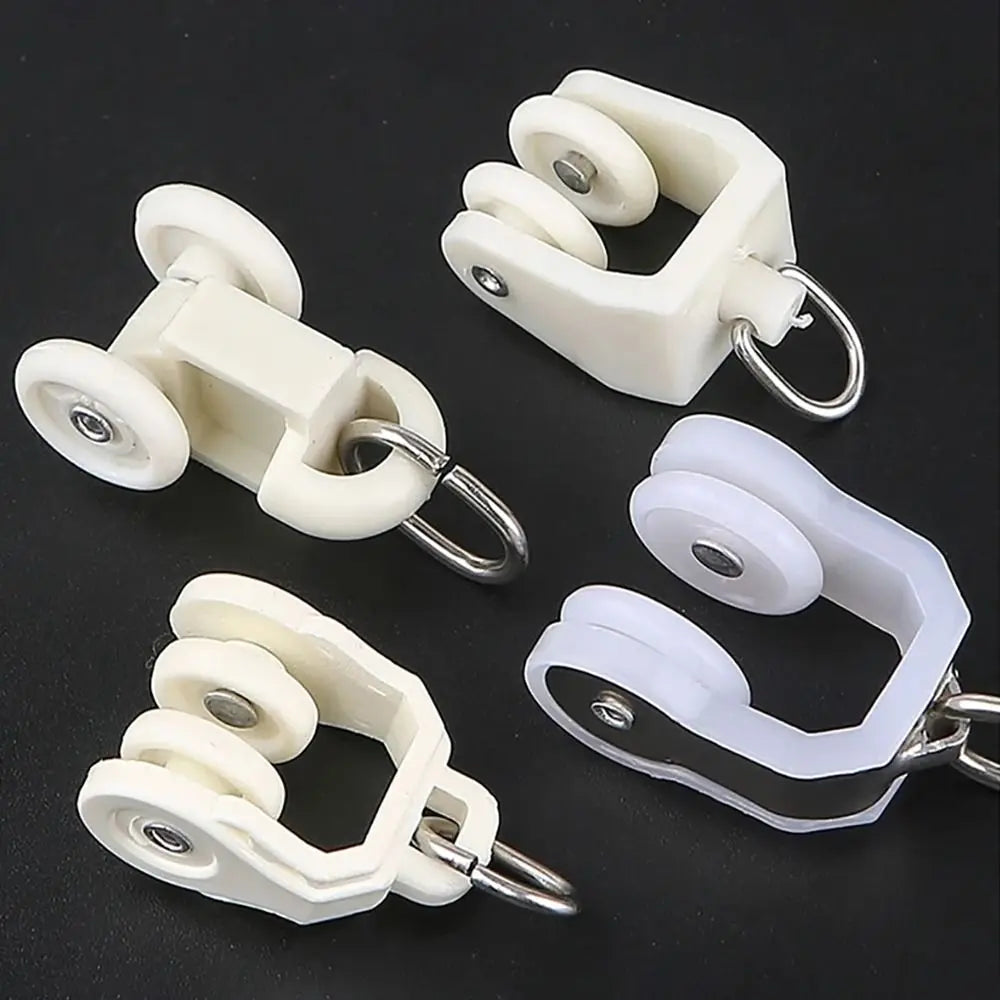 rouleaux rideaux blancs anneaux métalliques modernes quincailleries fixations poulies tringles curseurs roues mat inoxydables