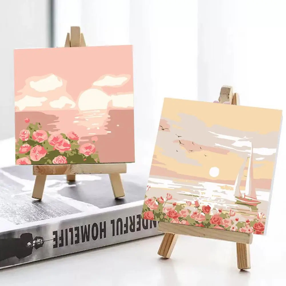 tableau peindre numéros fleurs paysage moderne peinture acrylique décoration intérieure papier support bois pinceaux