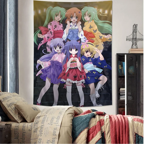 tapisserie murale anime japonais décor chambre salon tissu polyester grande illustration personnages dessin animé