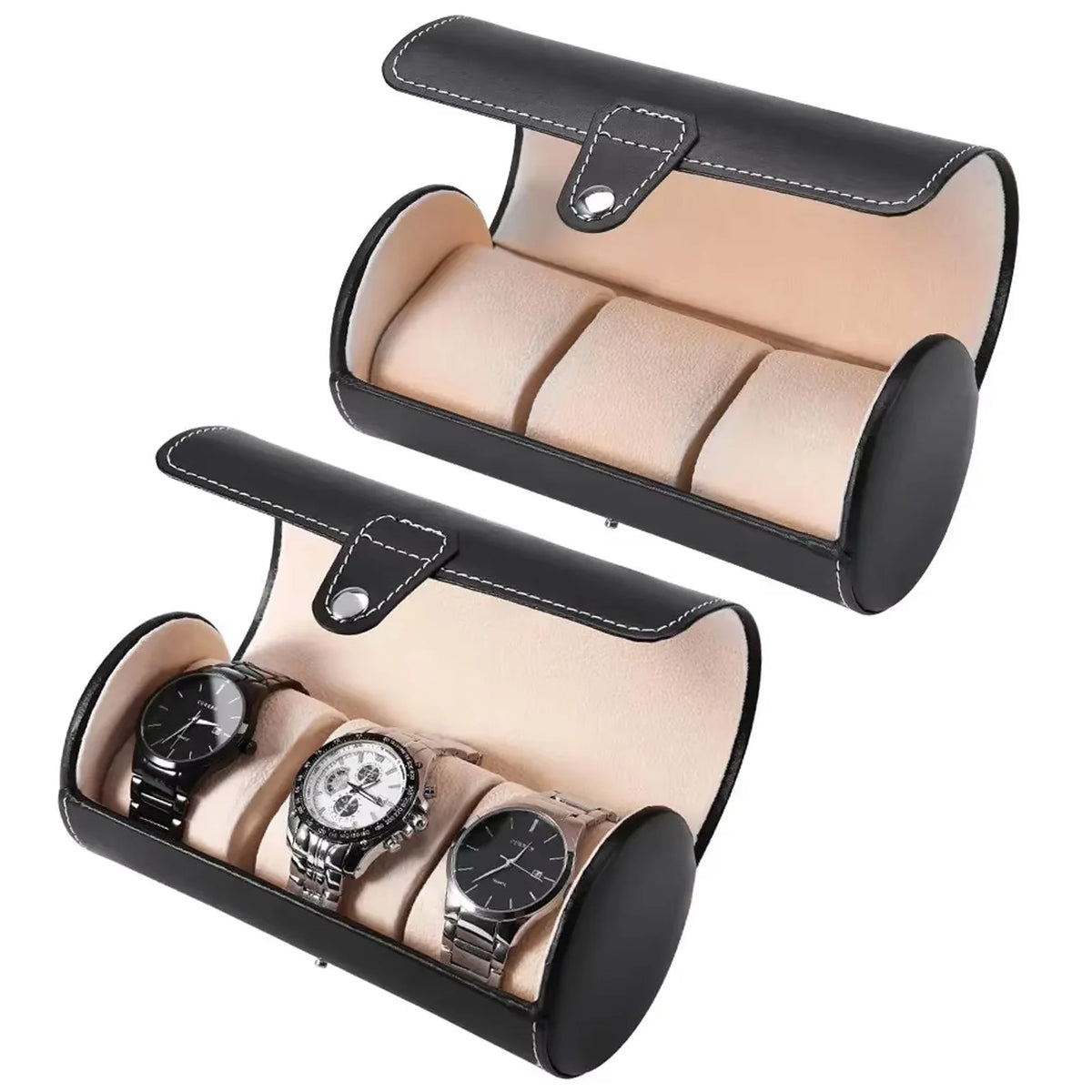 boîte montres cuir noir beige moderne compartiments boucle métallique simili cuir opacité