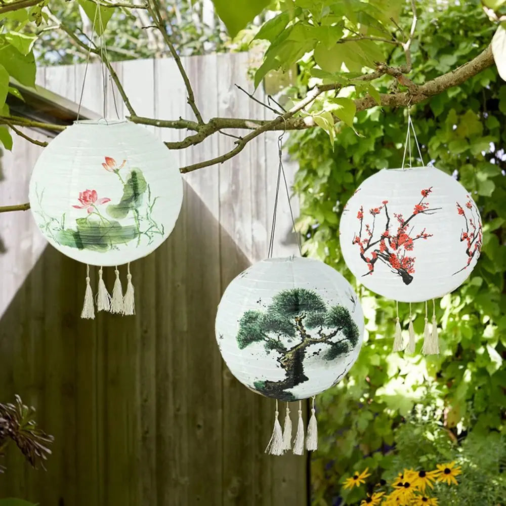 lanternes rondes artisanales motifs floraux couleurs vives suspension clips métalliques intérieur fête nouveauannée