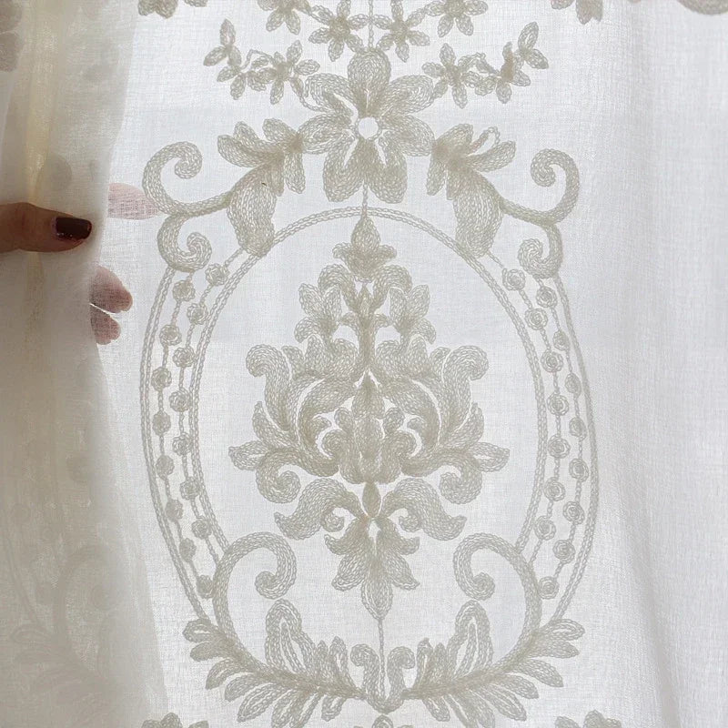 rideau blanc floral brodé polyester moderne élégant transparent maison