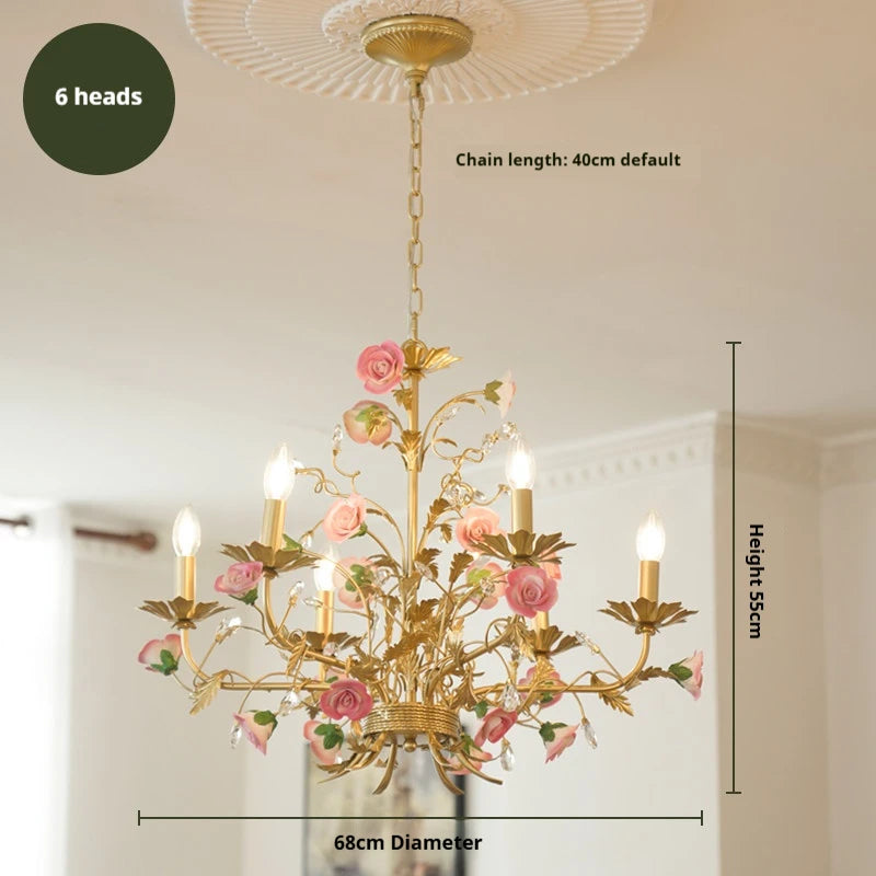 lustre suspendu led rose céramique fleurs cristaux classique interrupteur tactile chambre salon