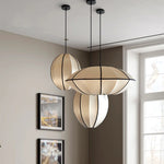 suspension moderne tissu blanc motif géométrique opaque chambre salon lumière led pendentif
