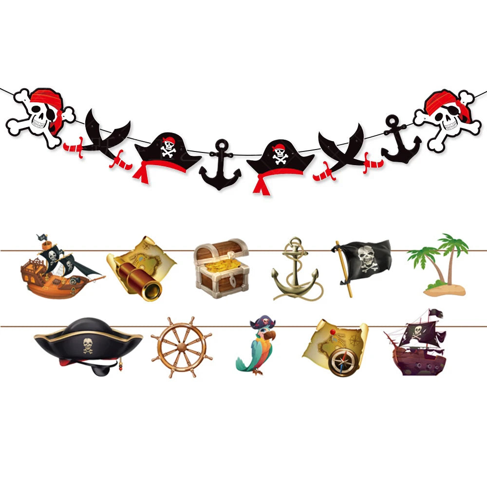 guirlande decoration anniversaire theme pirate crane sabre ancre roue bateau carte tresor papier