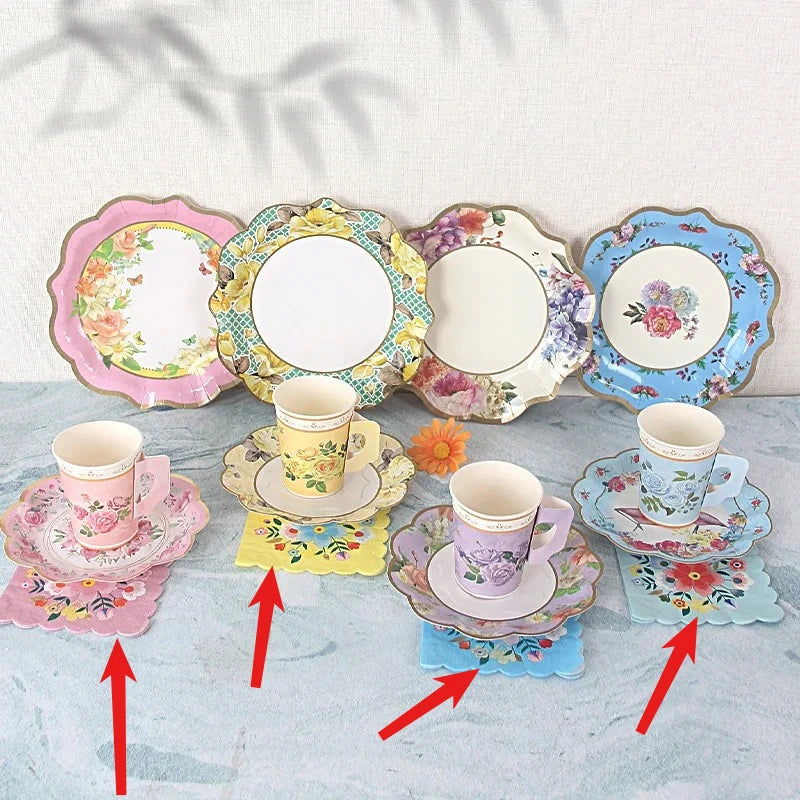 assiettes papier fleur oiseaux tasses serviettes occasion fête anniversaire mariage vintage