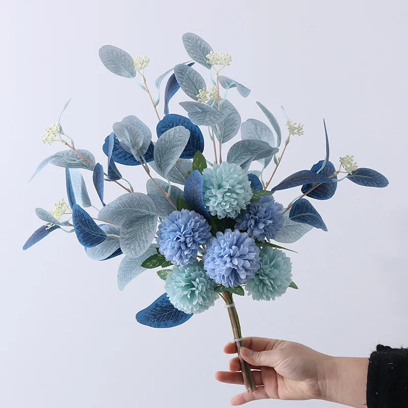 bouquet fleurs artificielles hortensia moderne décoration intérieure mariage bleu blanc vert