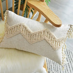 coussin boho chic brodé franges polyester beige décoratif rectangle 45x45cm