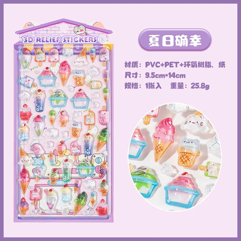 sticker 3d kawaii alimentaire animal multicolore bricolage scrapbooking coque téléphone cadre photo