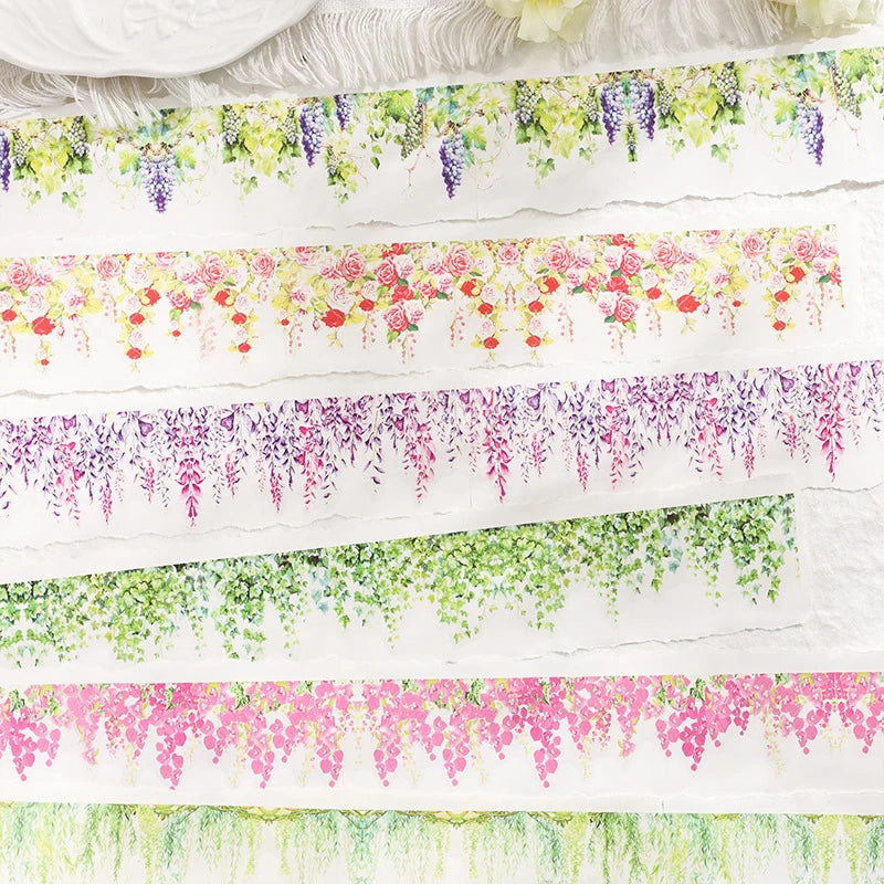 ruban adhésif décoratif floral romantique fleurs suspendues multicolore blanc rose violet vert rouge jaune