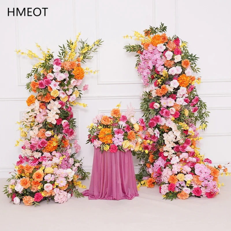 arche fleurs artificielles rose blanche orange moderne décoration extérieure événement mariage anniversaire fêtes