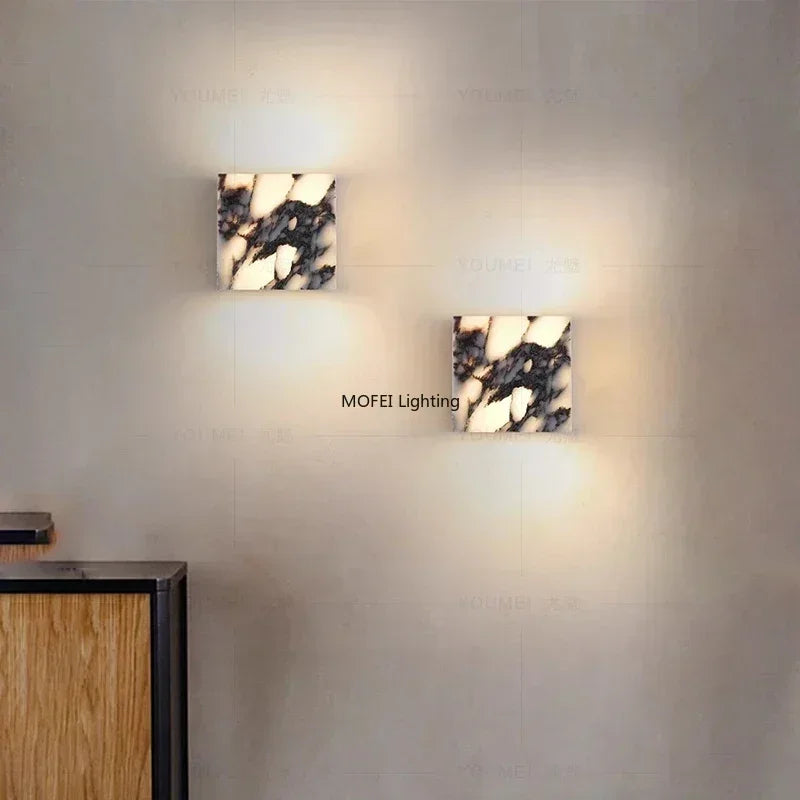 lampe murale led moderne marbre blanc noir gris interrupteur salle manger chambre entrée 4000k