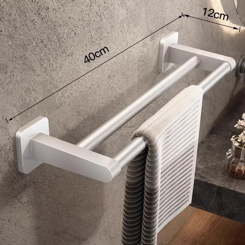 porte serviettes mural moderne aluminium gris lisse auto salle bain sans perforetion étageries